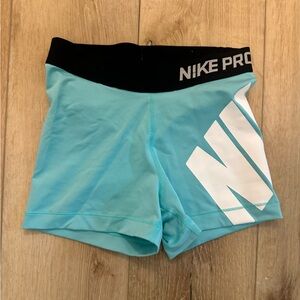 Nike Pro Aqua Blue Shorts with Black Waistband